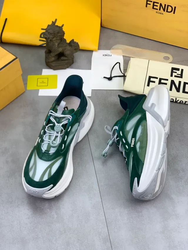 Fendi Runaway সবুজ সাদা লেয়ারড মেশ-সুয়েড উপরের অংশ মোটা রিজড প্ল্যাটফর্ম সোল চংকি স্নিকার 5