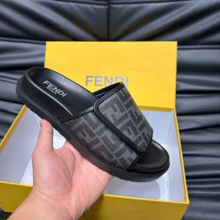 Fendi Slide FF Monogram Black Platform Slippers