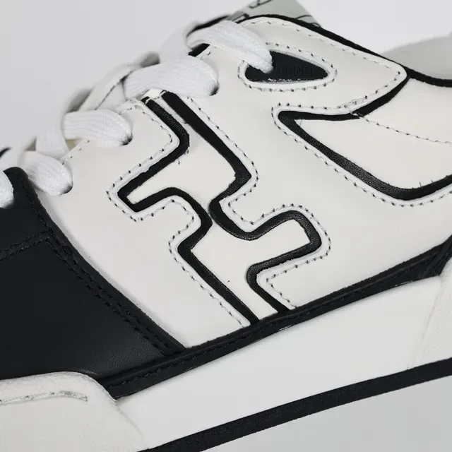 Fendi Tênis lifestyle de couro branco e preto com sola baixa 6