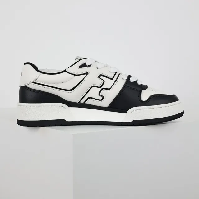 Fendi Tênis lifestyle de couro branco e preto com sola baixa 7