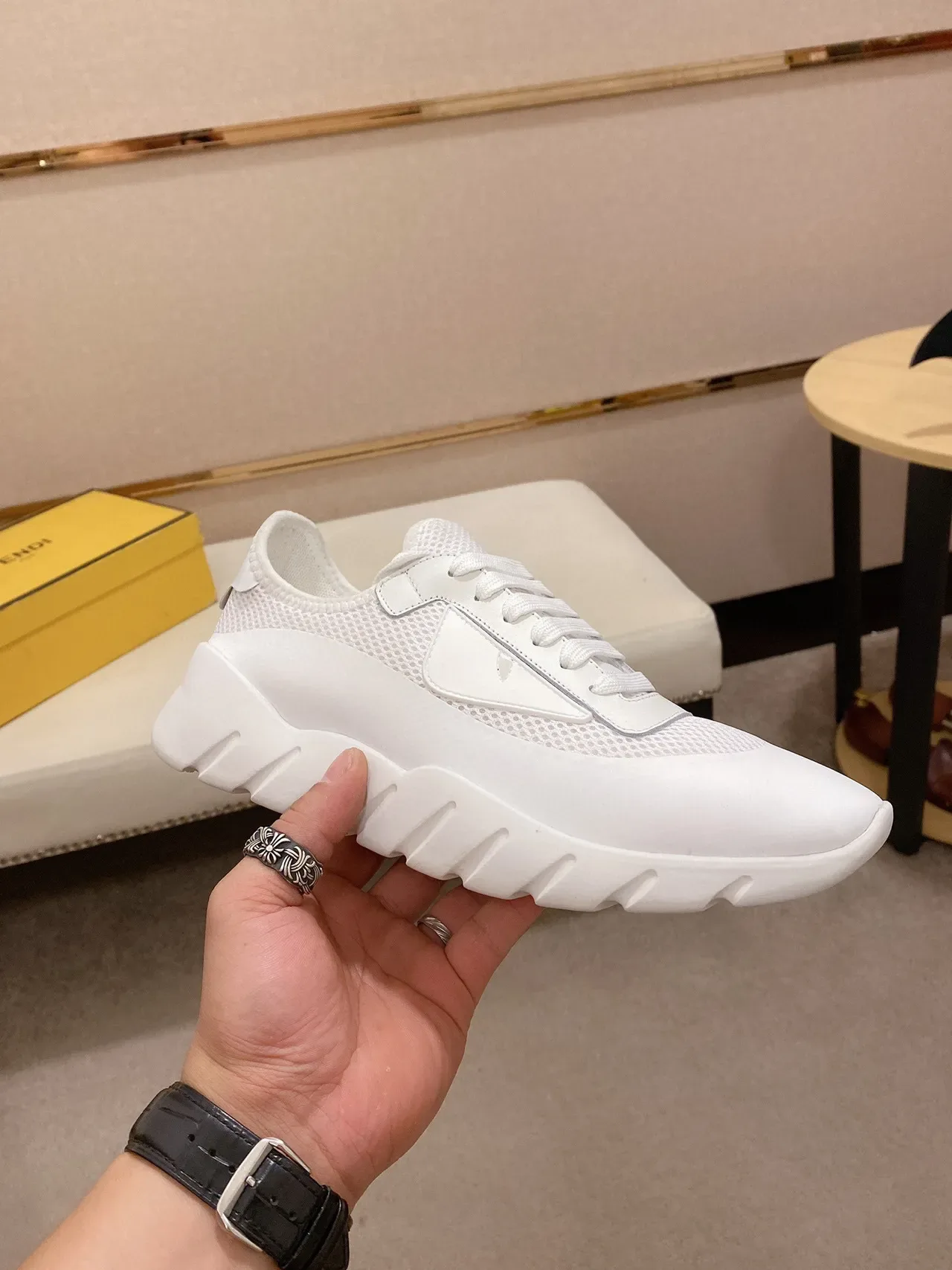 All-White Mesh and Synthetic Low-Top Lace-Up Sneakers 7