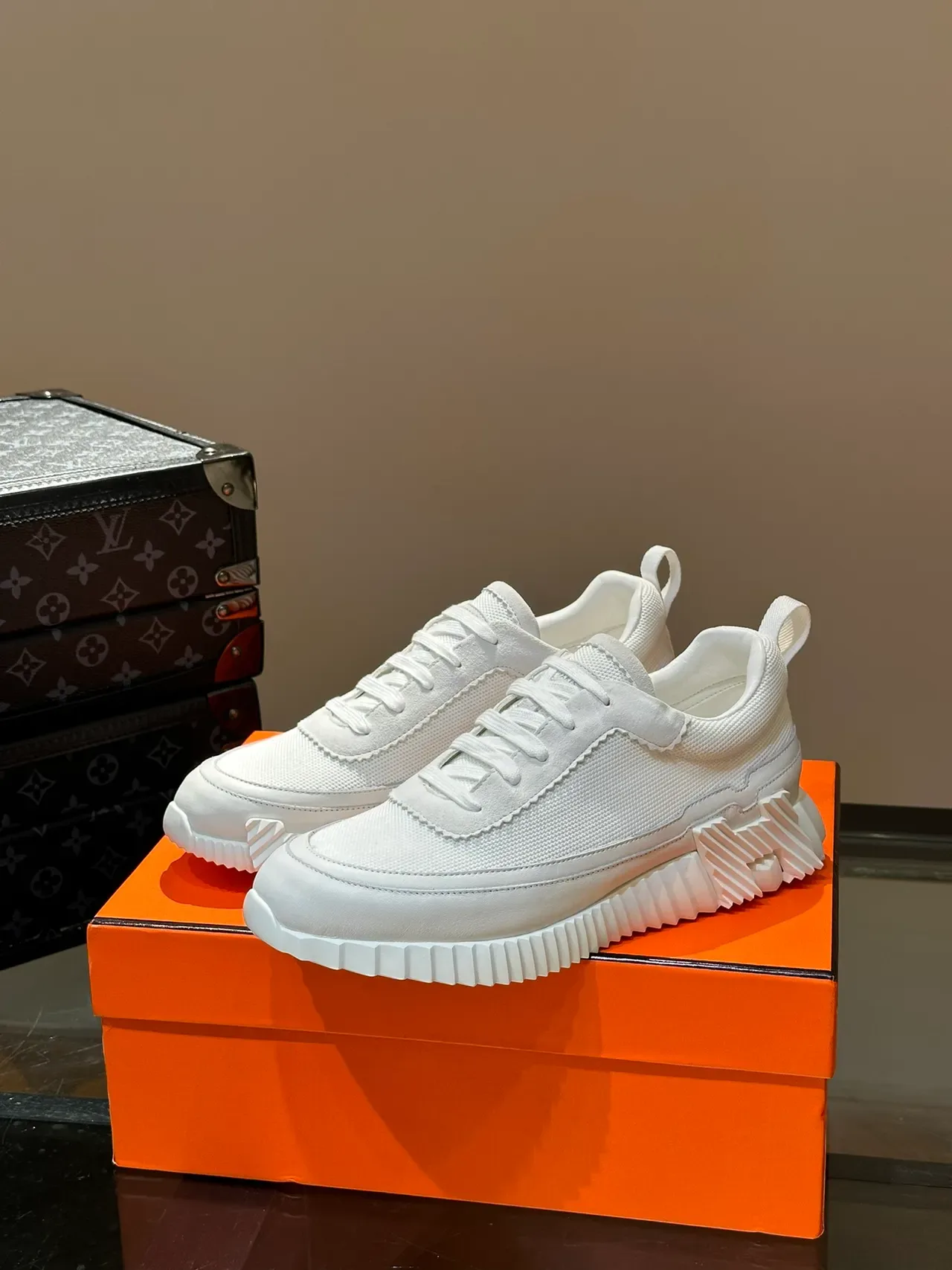 All-White Sculpted Sole Mesh and Suede Lifestyle Sneakers 5