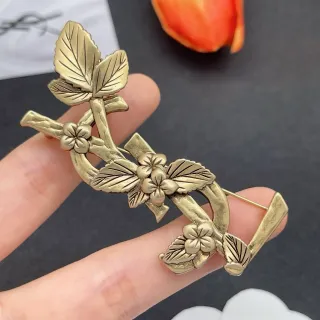 Antique Brass Floral Branch Brooch