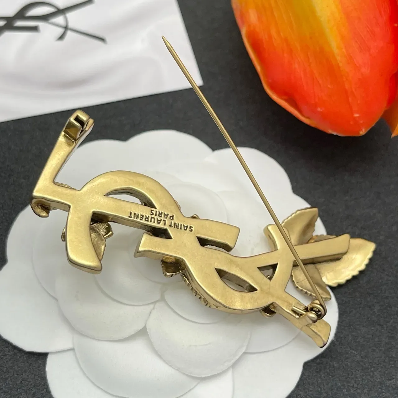 Antique Brass Floral Branch Brooch 4
