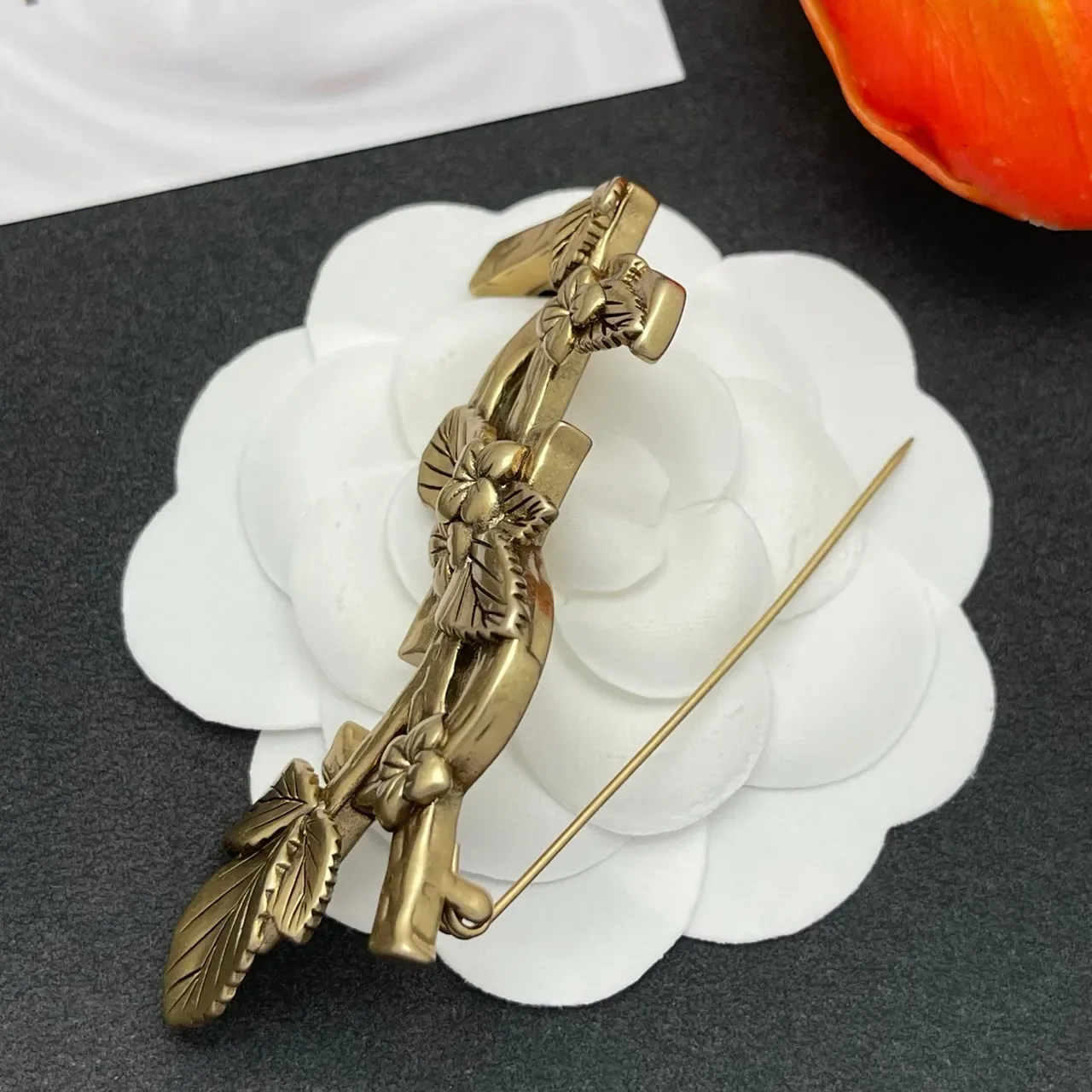 Antique Brass Floral Branch Brooch 5