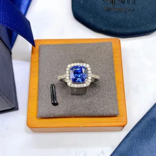 apm Monaco Zafiro Azul Pavé Anel Halo Corte Cushion