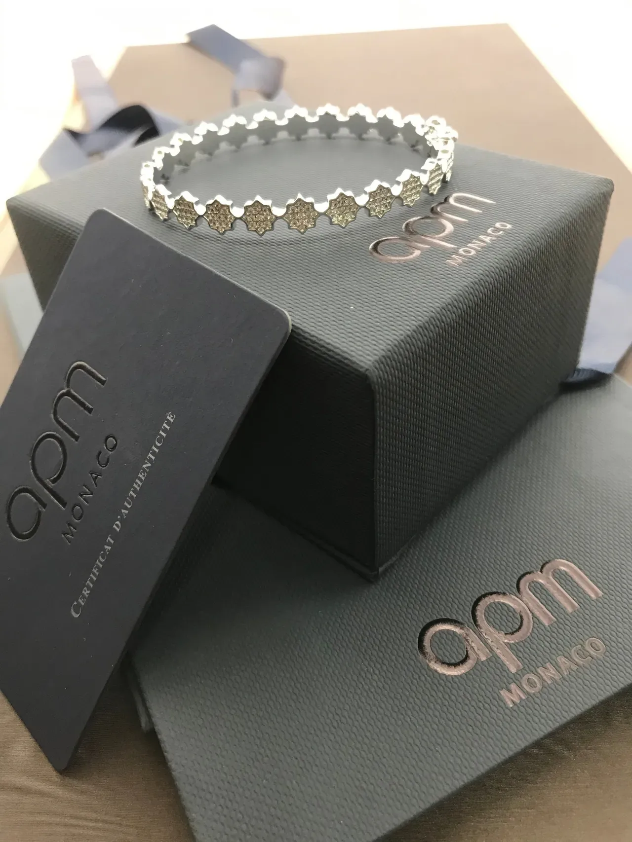 apm Monaco Geometric Star Cutout Pavé Crystal Silver Bracelet 7