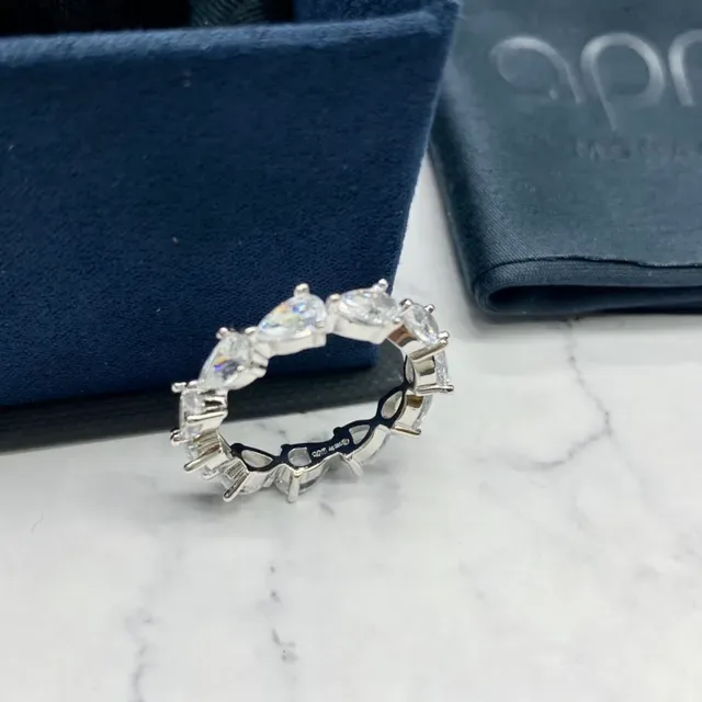 apm Monaco Silver Navy Eternity Band Pear And Baguette Stone Setting Ring 4
