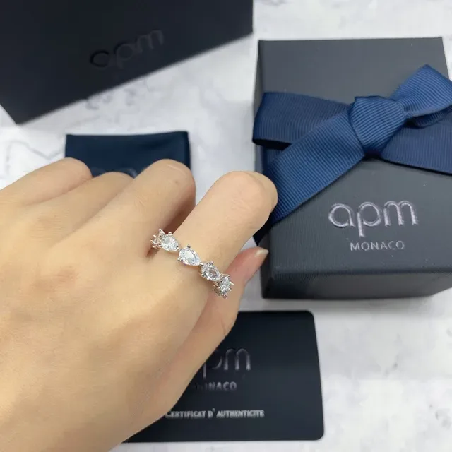 apm Monaco Silver Navy Eternity Band Pear And Baguette Stone Setting Ring 5