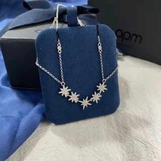 APM Monaco 银色海军星爆坠饰簇式Pavé-Set透明宝石项链