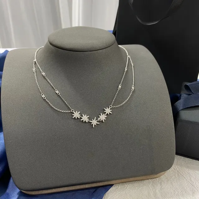 APM Monaco Silver Navy Starburst Pendant Cluster Pavé-Set Clear Stones Necklace 8