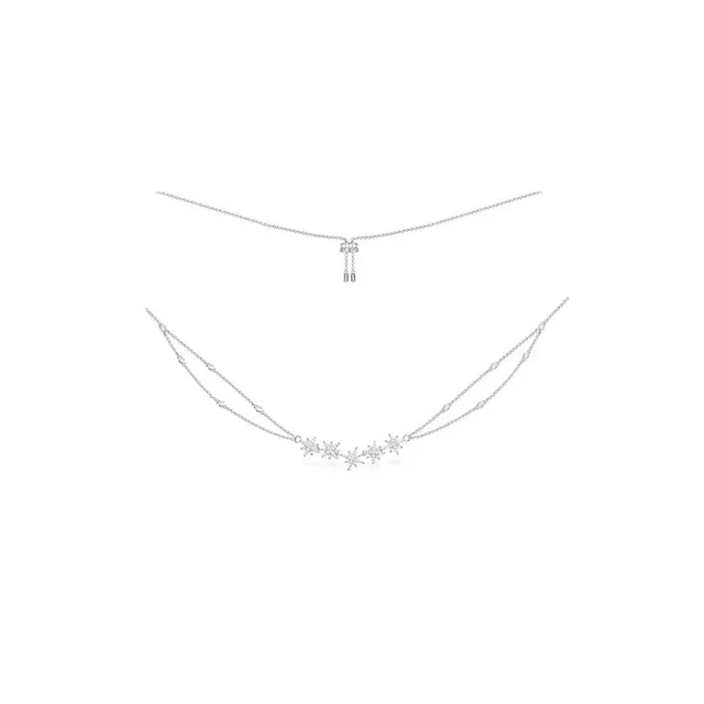 APM Monaco Silver Navy Starburst Pendant Cluster Pavé-Set Clear Stones Necklace 9