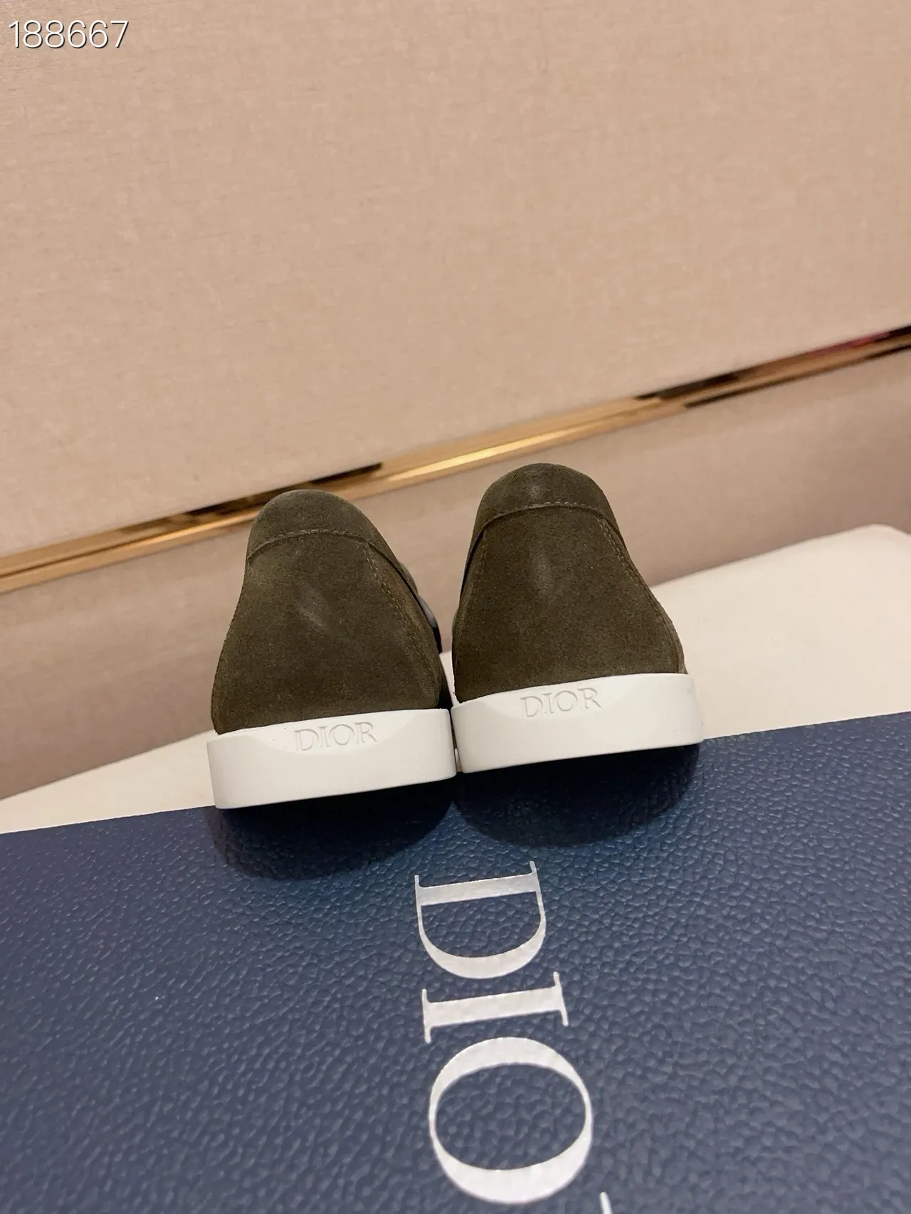 Army Green Beige Olive Suede Monogrammed Vamp Panel Loafer 2
