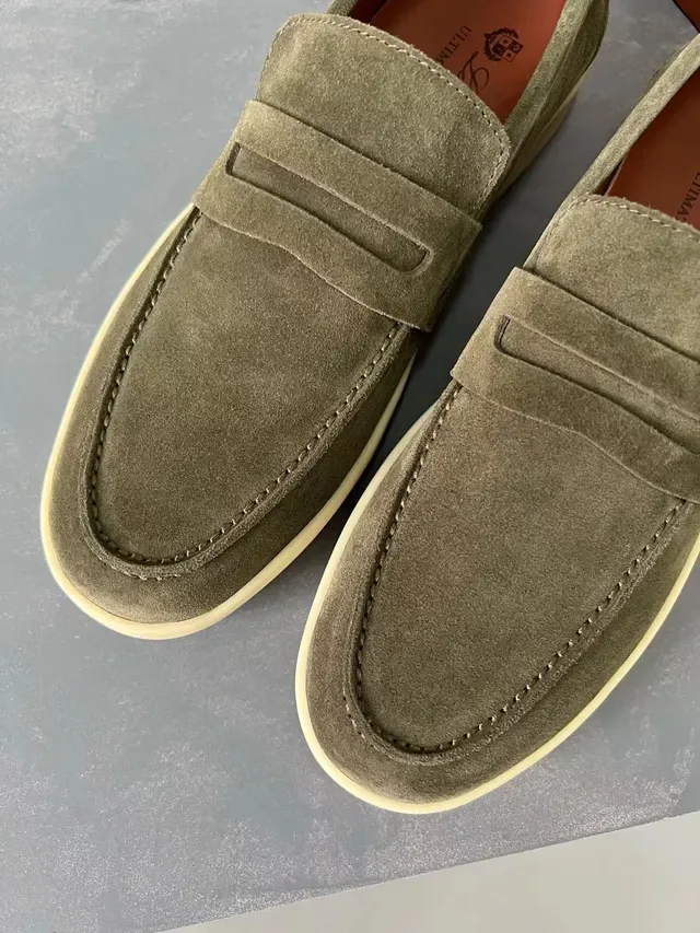 Army Green Beige Suede Upper Penny Strap Loafer 2