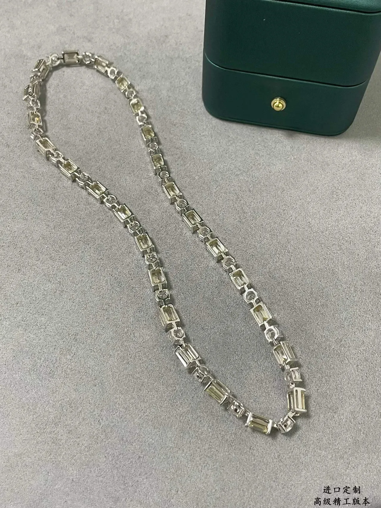 Baguette and Round Stone Alternating Linear Necklace 3