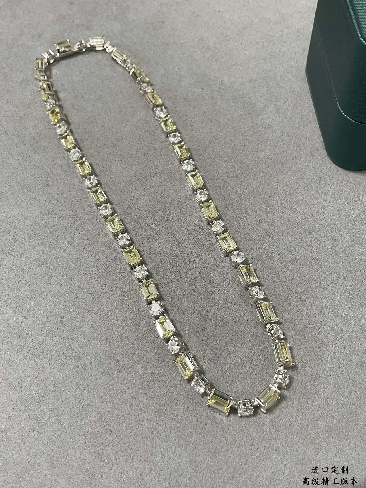 Baguette and Round Stone Alternating Linear Necklace 4