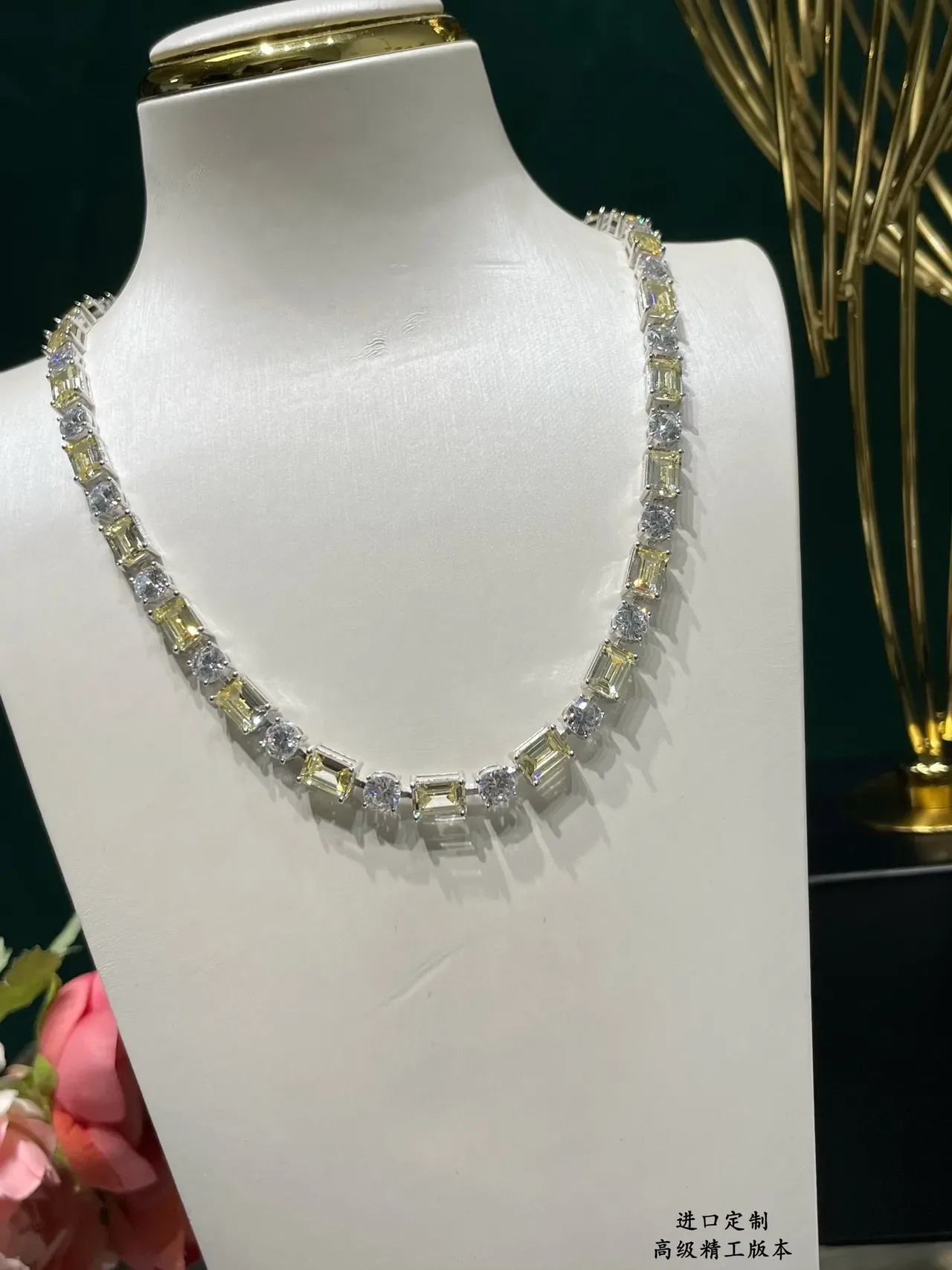 Baguette and Round Stone Alternating Linear Necklace 6