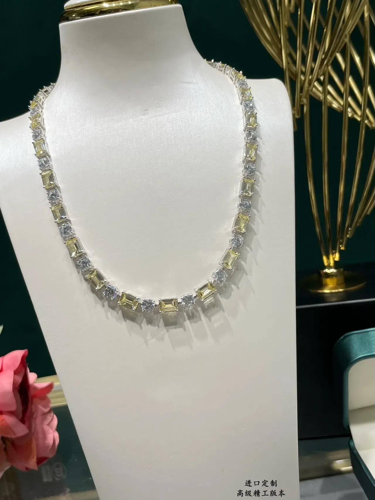 Baguette and Round Stone Alternating Linear Necklace 7