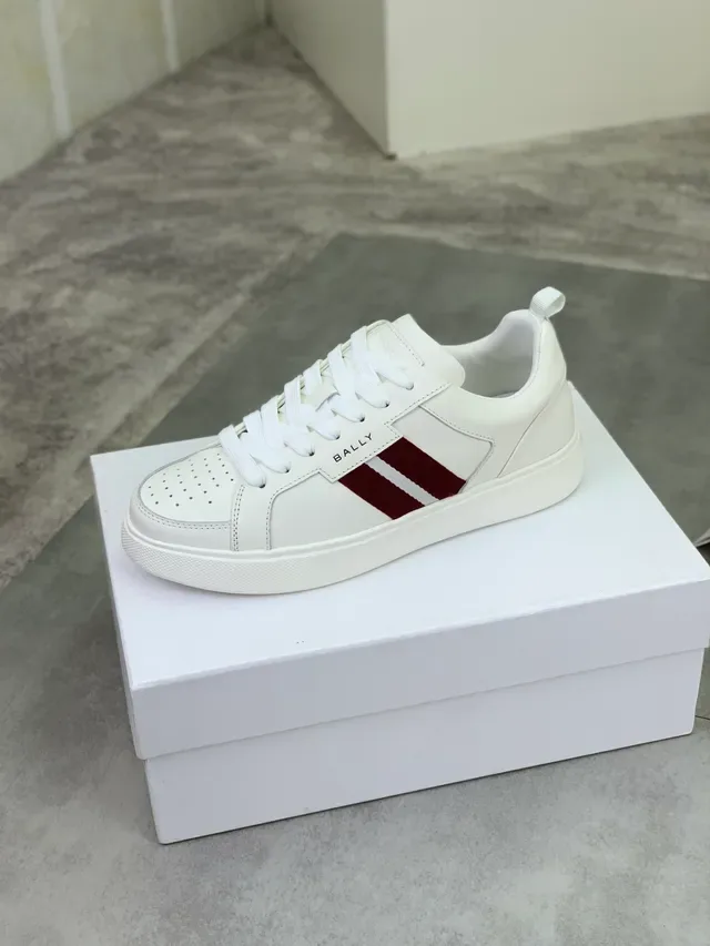 Bally Le City White Burgundy Leather Perforated Toe Lifestyle Sneakers 4