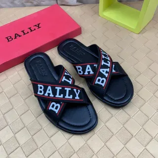 BALLY Logo Strap Slide Black White Red चप्पल
