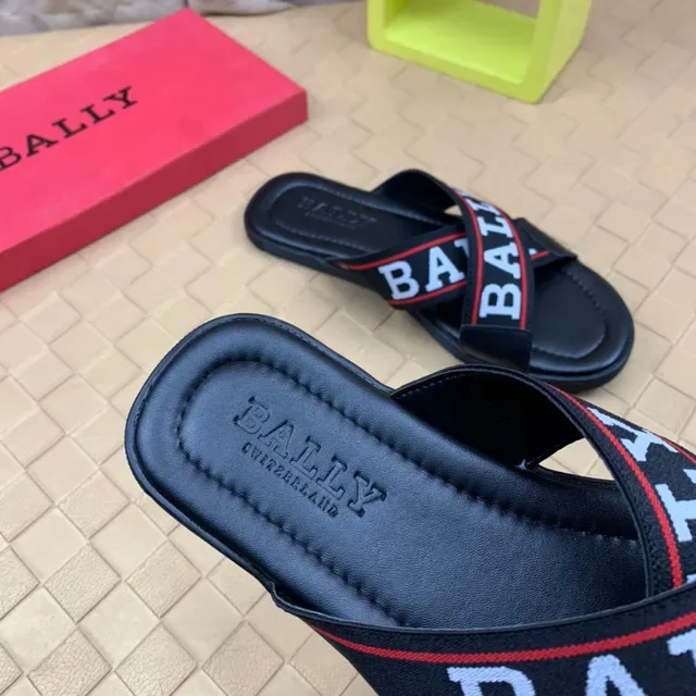 BALLY Logo Strap Slide Black White Red Slippers 6