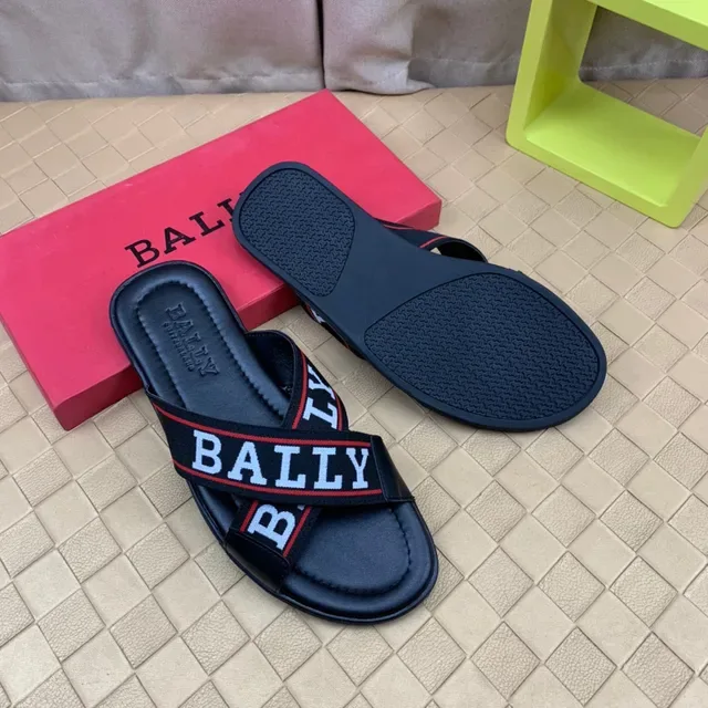 BALLY Logo Strap Slide Black White Red Slippers 7