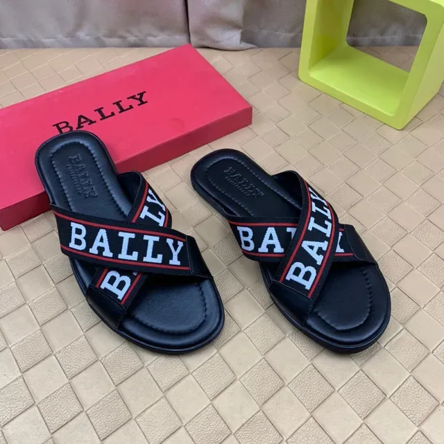 BALLY Logo Strap Slide Black White Red Slippers 8