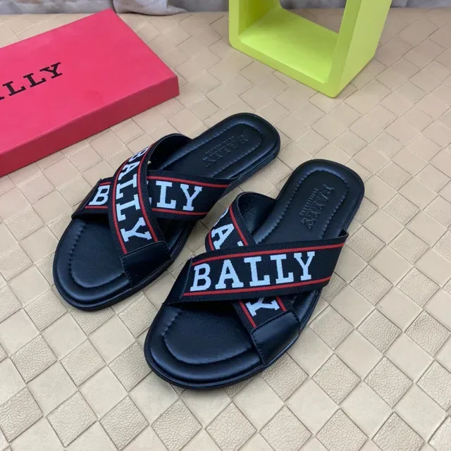 BALLY Logo Strap Slide Black White Red Slippers 9