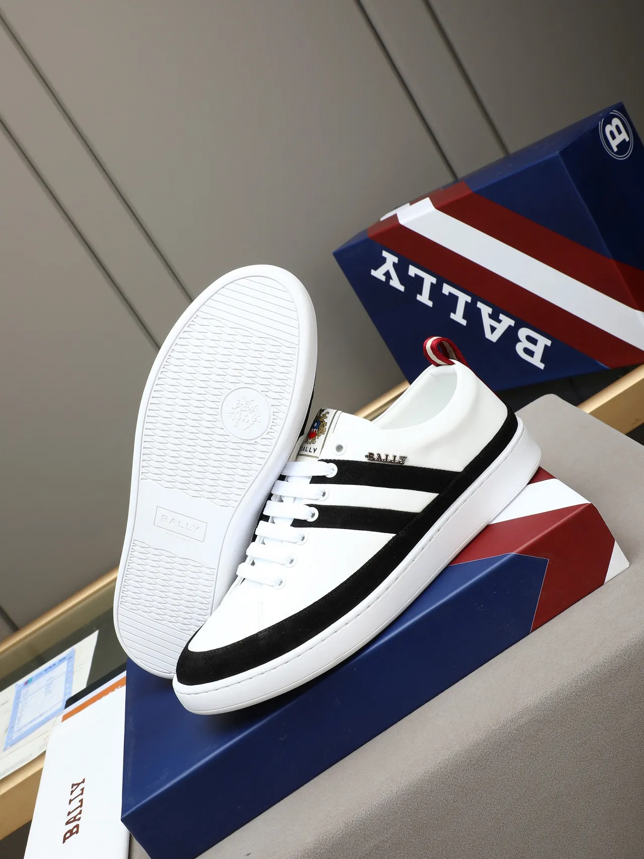 Bally White and Black Suede Stripe Lifestyle Sneakers 4