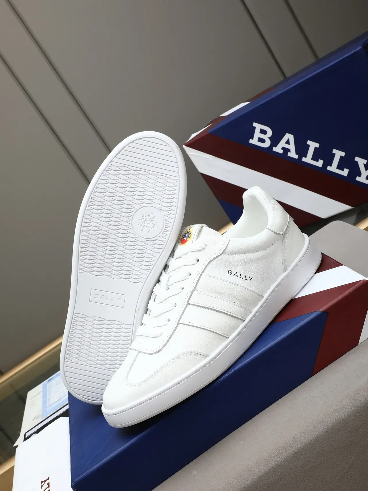 BALLY White Leather Minimalist Court-Style Lifestyle Sneakers 4