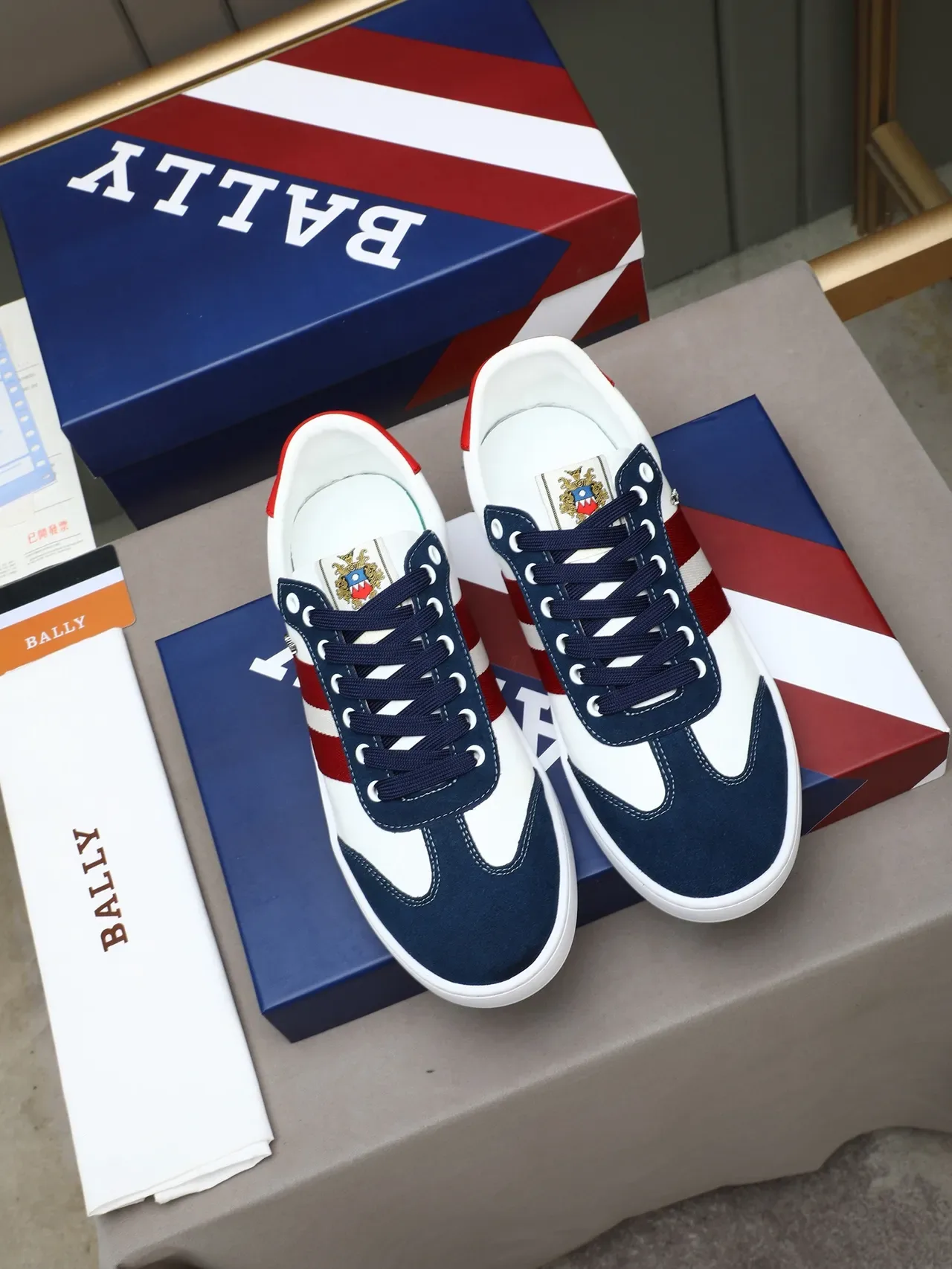 Bally White Navy Low-Top Suede-Leather Panelled Sneakers 2