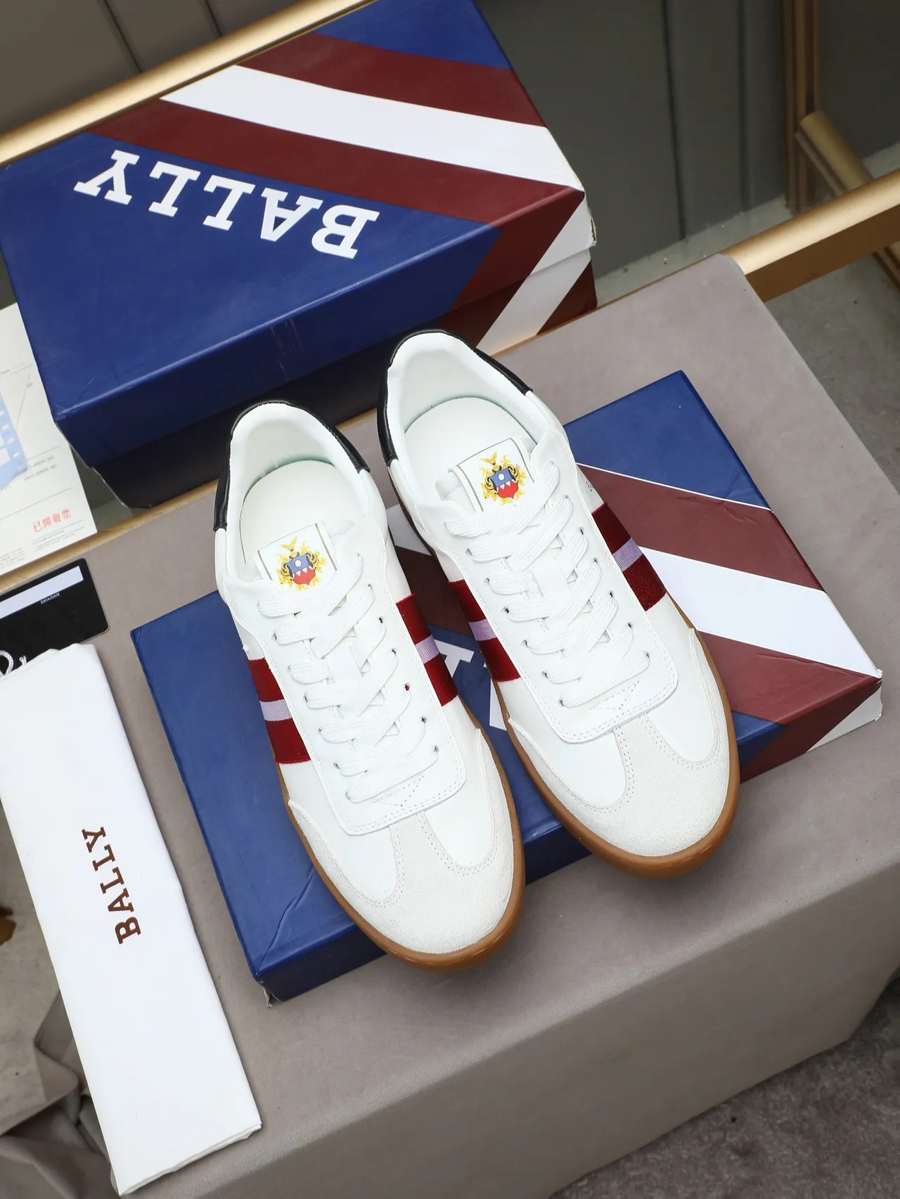 BALLY White Red Low-Top Suede-and-Leather Upper Lifestyle Sneakers 2