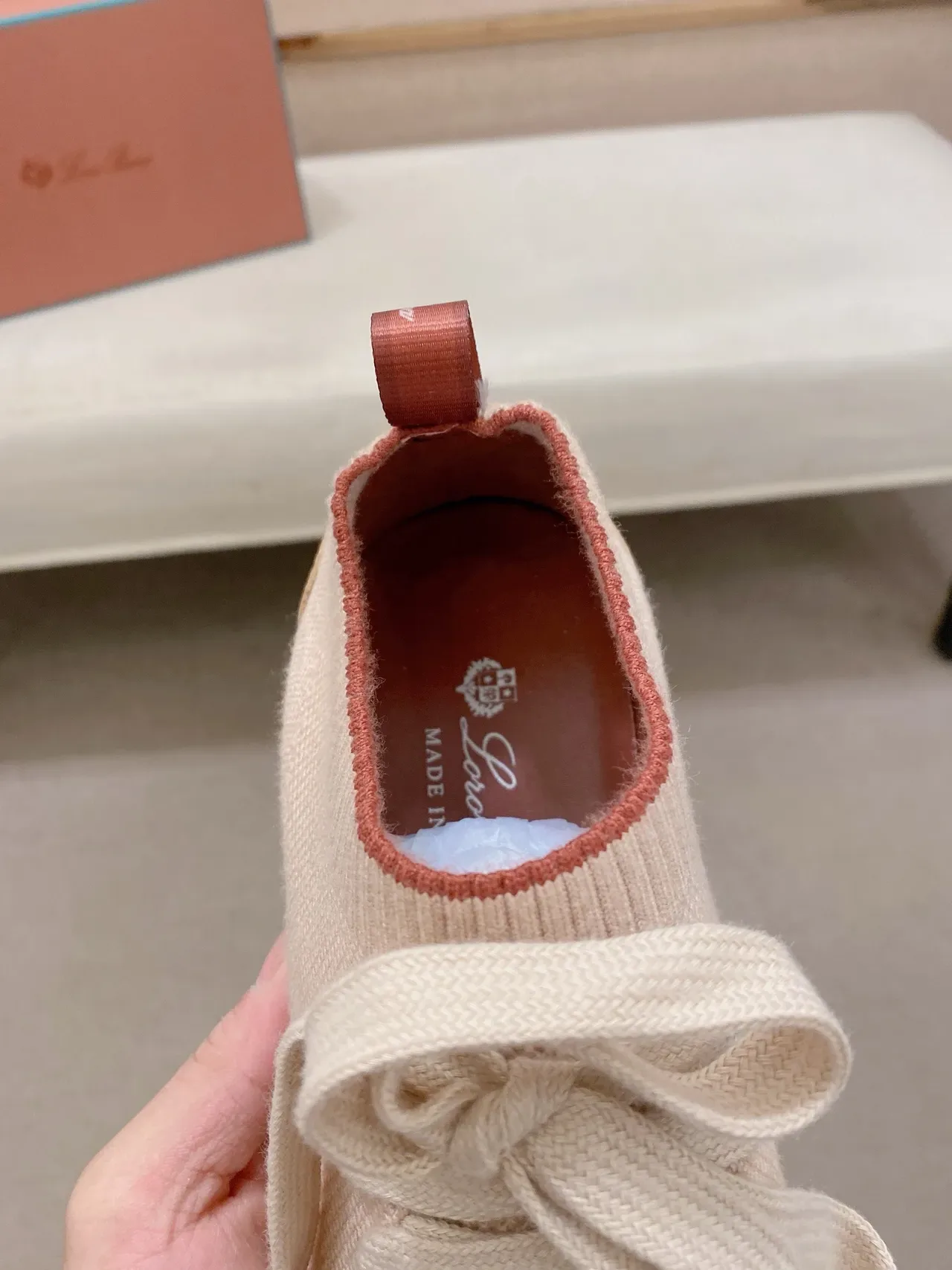 Beige and Brown Knit Lace-Up Sneaker 4