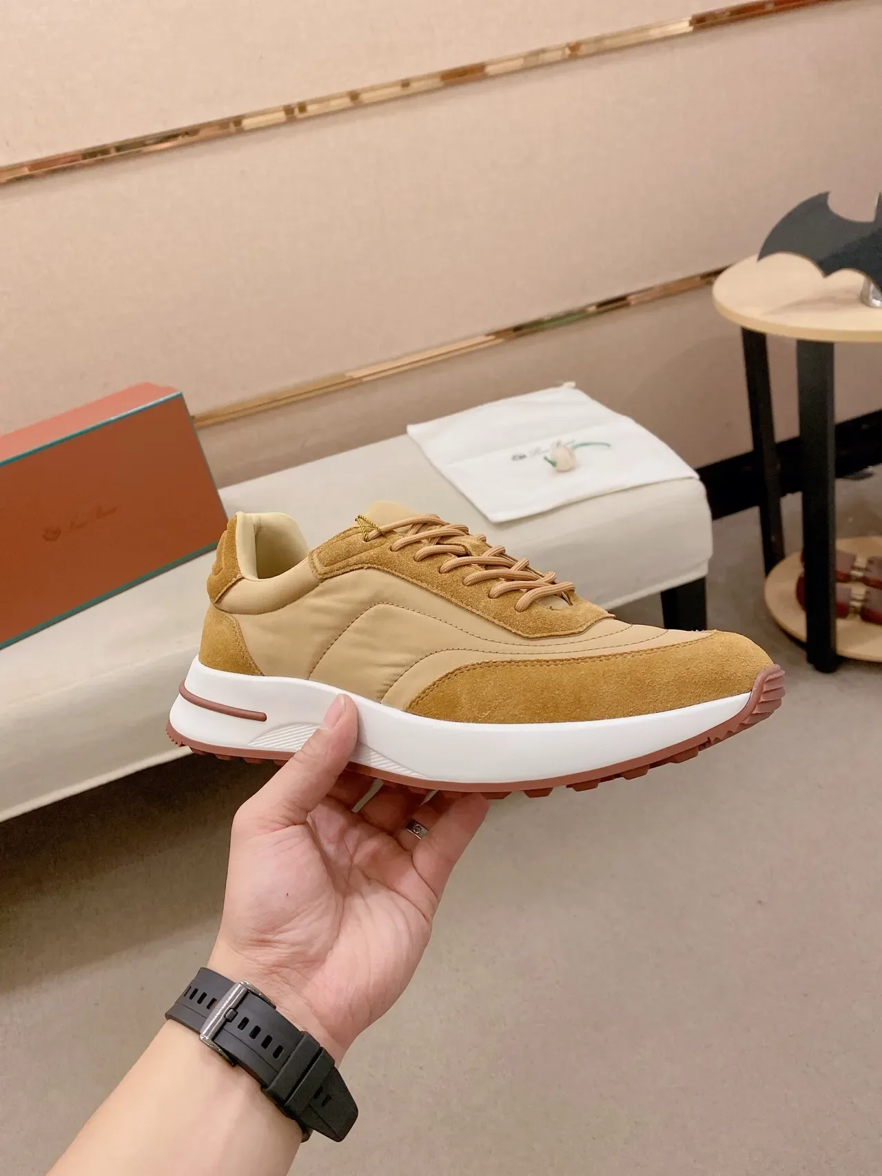Beige and White Mixed-Material Lifestyle Sneaker 5