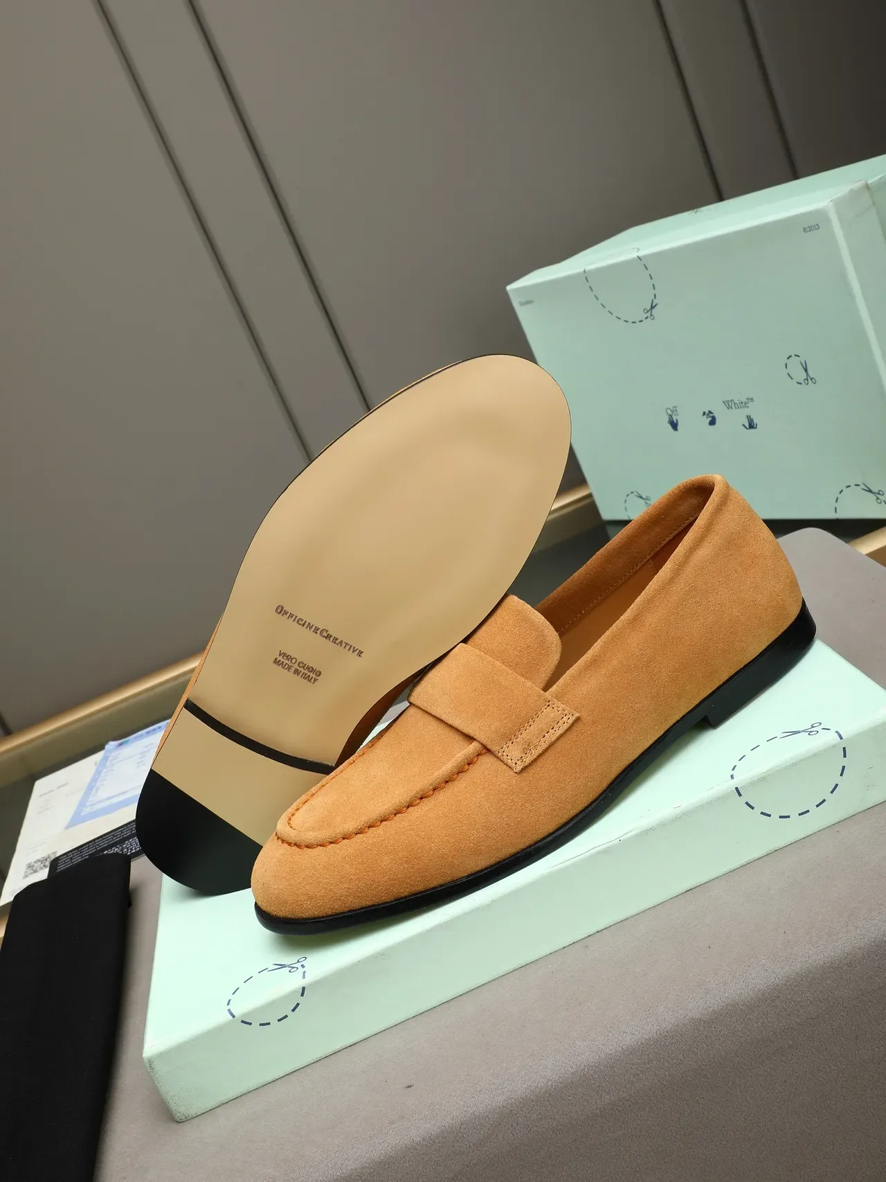 Beige Black Suede Penny Loafer 4