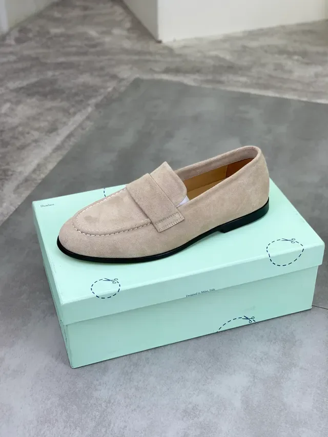 Beige Black Suede Penny Strap Loafer 4