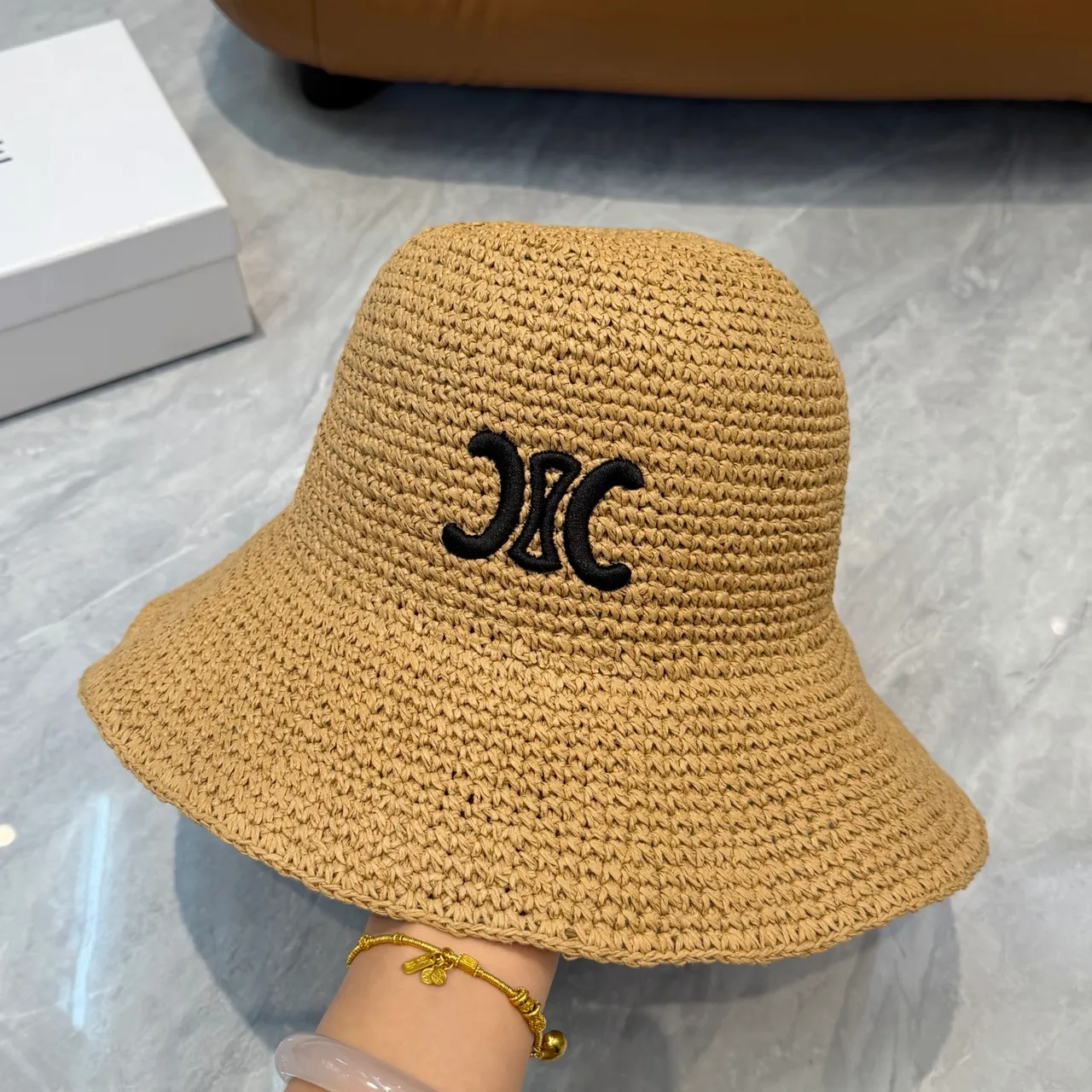 Beige Noir Paille Tressée Chapeau de Seau à Bordures Larges 9
