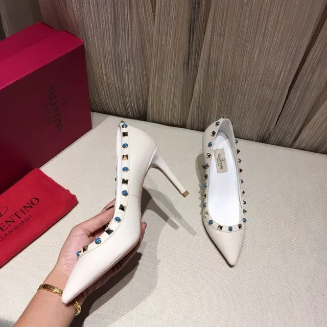 Beige Blue Pointed-Toe Heel Stiletto 8
