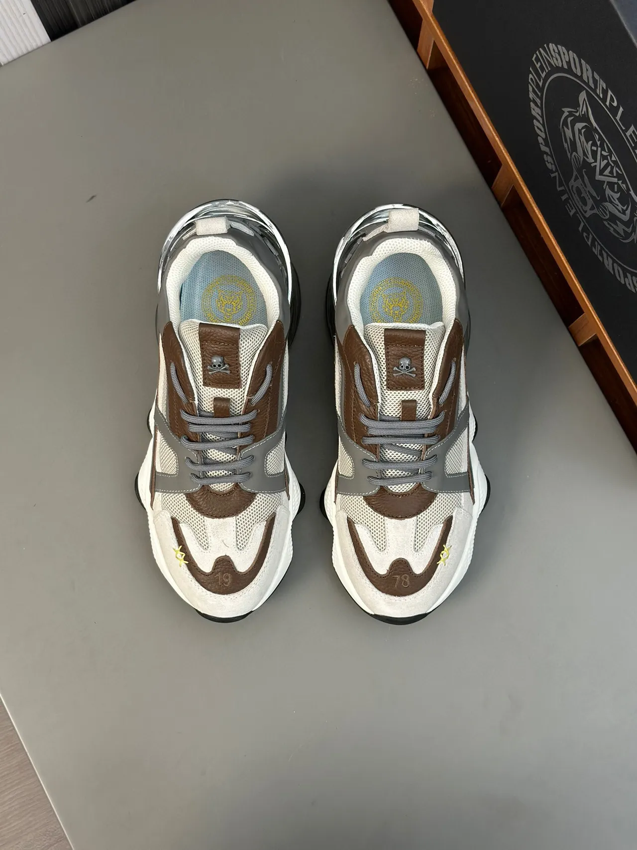 Beige Brown Layered Cage Construction Mesh And Suede Upper Chunky Sneakers 3
