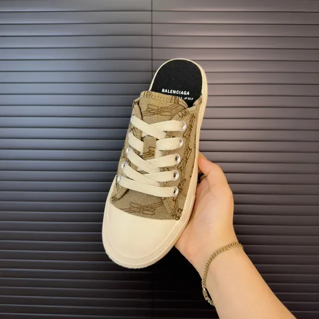 Beige Canvas Jacquard Upper Mule-Style Open Heel Casual Shoes 5
