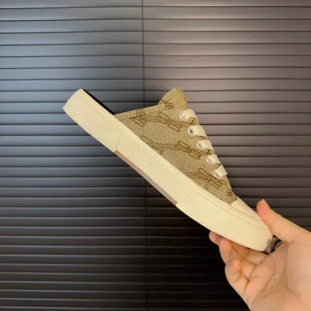 Beige Canvas Jacquard Upper Mule-Style Open Heel Casual Shoes 6