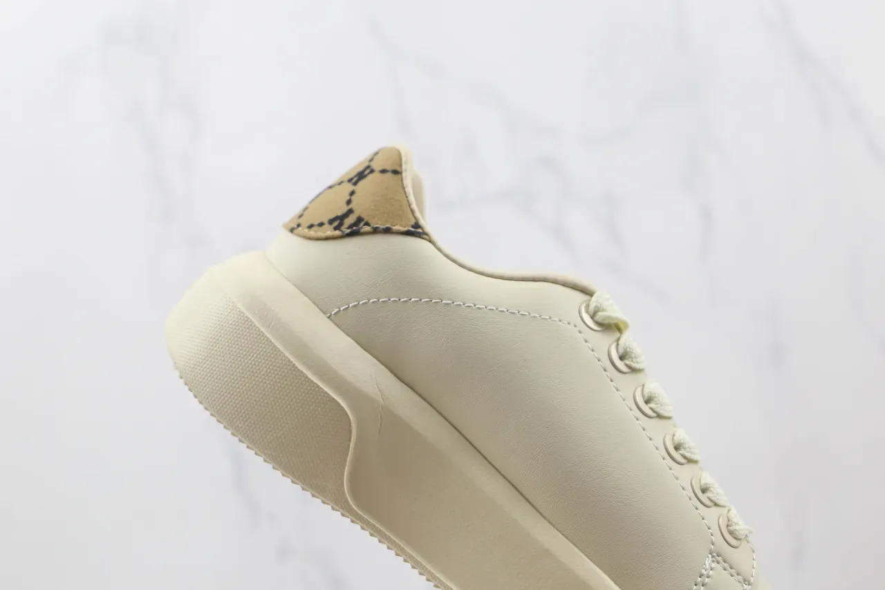Beige Gold Platform Sole Embroidered Logo Sneakers 5