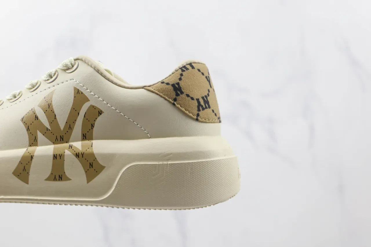 Beige Gold Platform Sole Embroidered Logo Sneakers 7