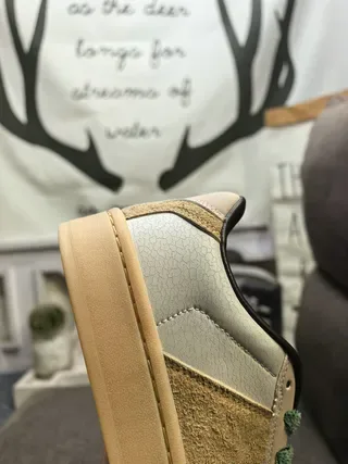 Beige Green Retro Low-Top Mixed-Material Upper Lifestyle Sneakers 4