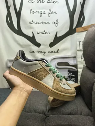 Beige Green Retro Low-Top Mixed-Material Upper Lifestyle Sneakers 6