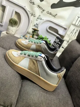 Beige Green Retro Low-Top Mixed-Material Upper Lifestyle Sneakers 7