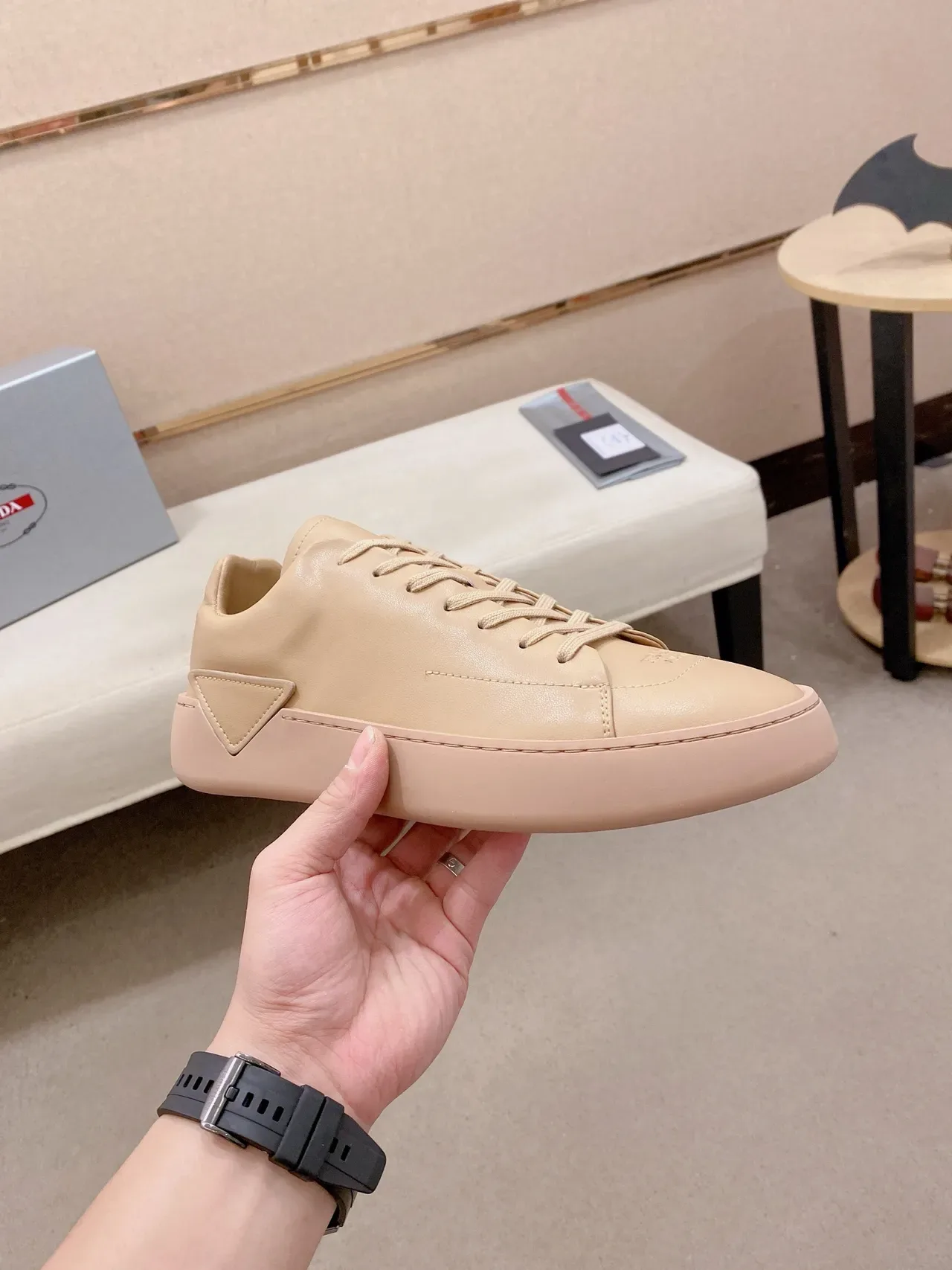 Beige Leather Low-Top Minimalist Sneaker 5