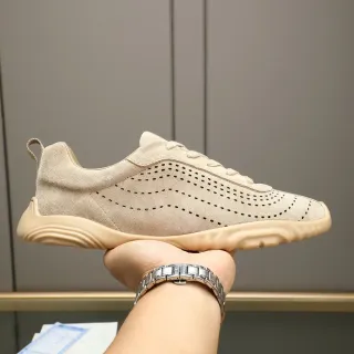 Beige Perforated Suede Sculpted Midsole Lifestyle Sneaker