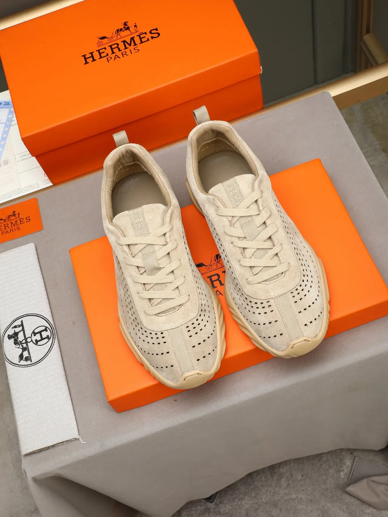 Beige Perforated Suede Sculpted Midsole Lifestyle Sneaker 2