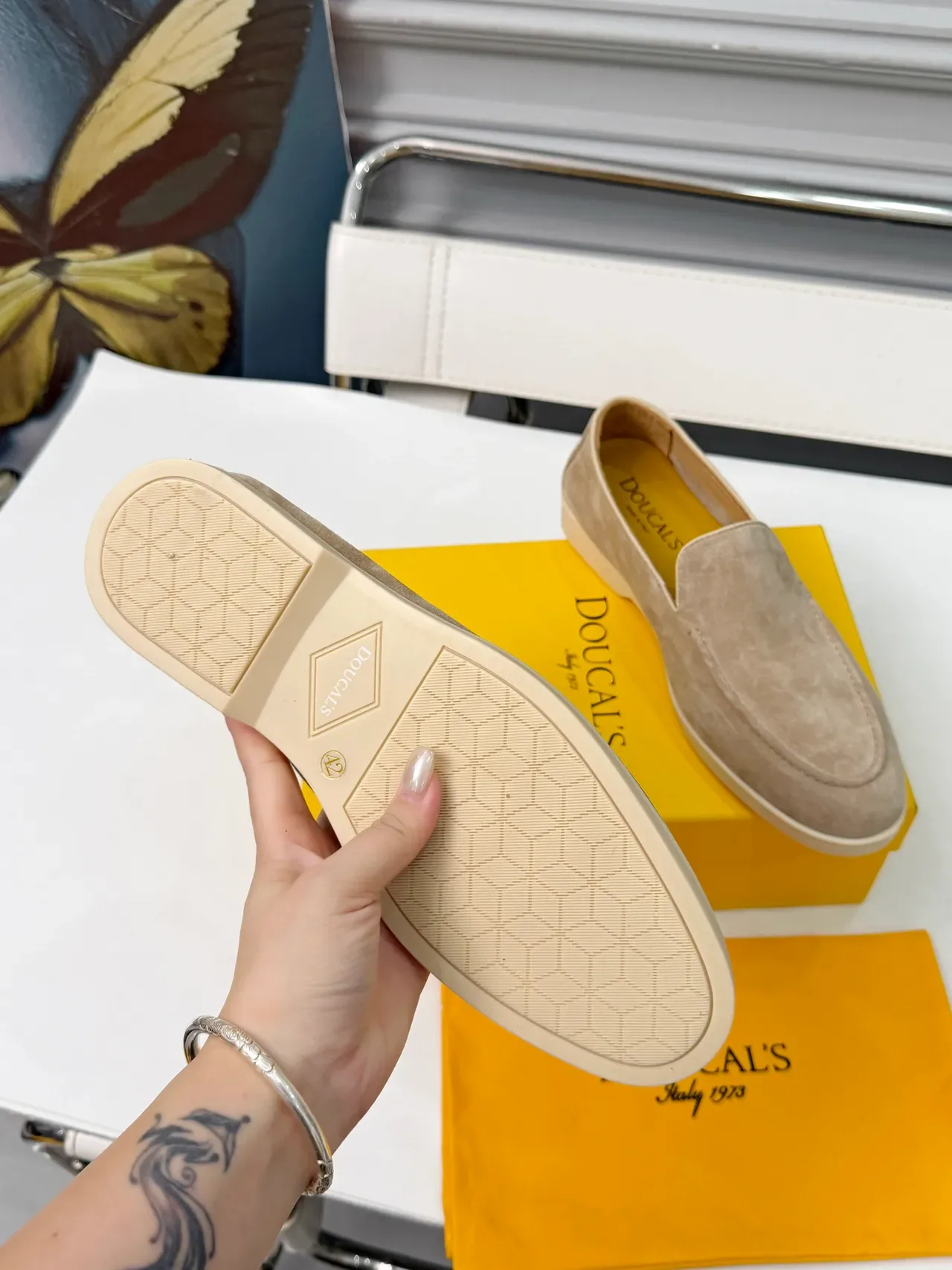 Beige Suede Moc-Toe Slip-On Loafers 2
